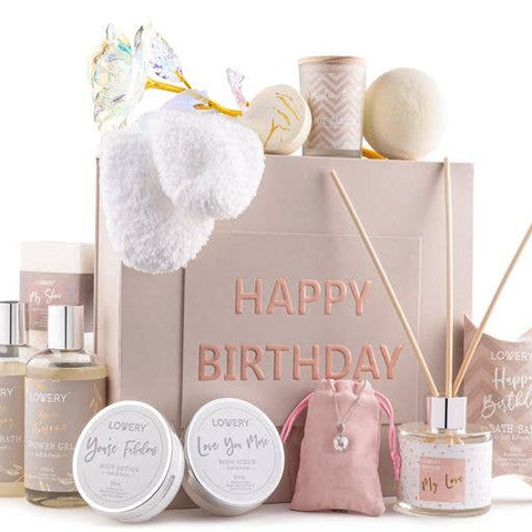 Birthday Gift Basket - Bath & Spa Gift Box with CZ Necklace
